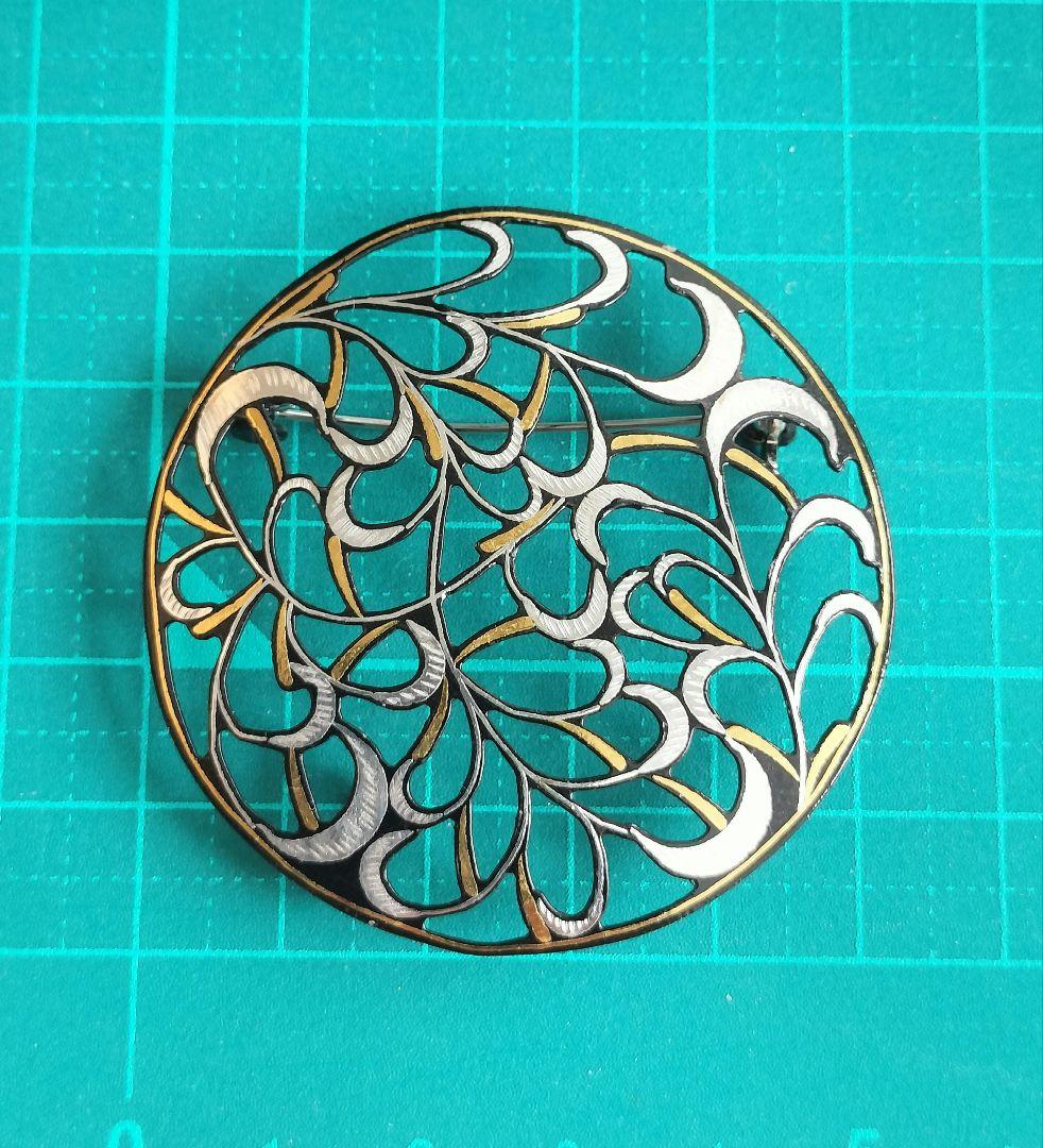 京都伝統工芸 中嶋象嵌 透かし唐草 ブローチ 兼 ペンダントトップ 2way