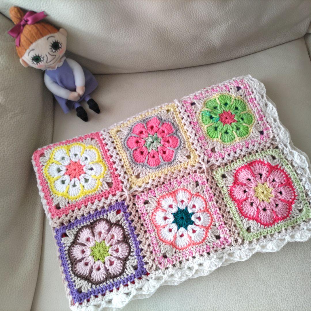 手編みブランケット★アフリカンフラワー★かぎ針編み★カラフル★ひざ掛け
