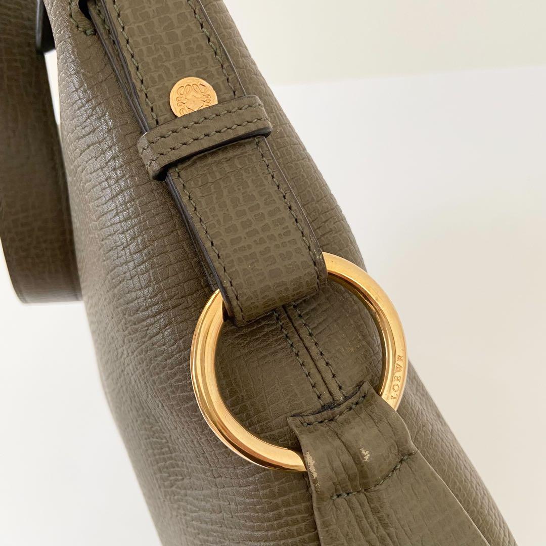希少　LOEWE　ヴィンテージ　レザー　ワンショルダーホーボー　カーキグリーン