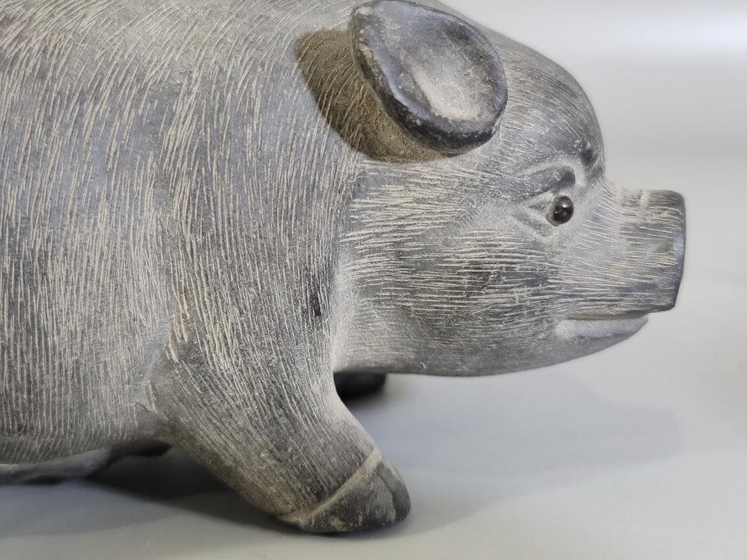 陳鳴遠 底款刻 在銘 朱泥 ブタ　夫婦 豚 置物