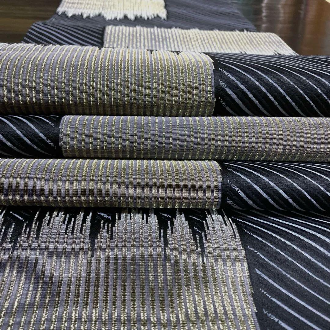 専用ページ　正絹　六通袋帯【抽象模様　斜めライン　黒】