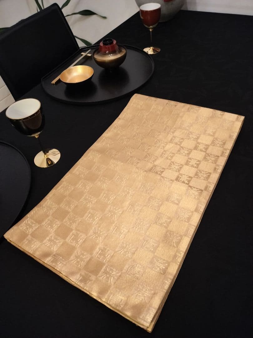 A925★逸品‼️全通帯‼️市松文字‼️正絹テーブルランナー2m7cm