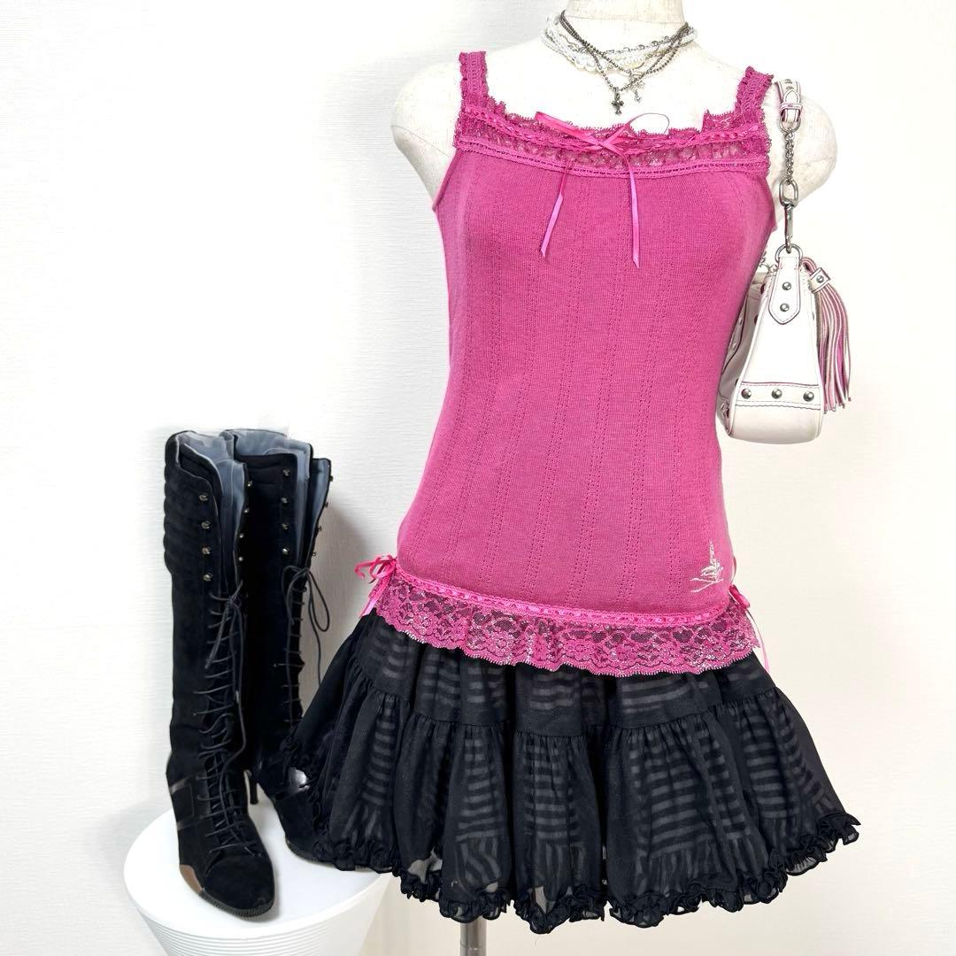 y2k❤️ 00s HYSTERIC GLAMOUR ロゴ刺繍 サテンリボンキャミ