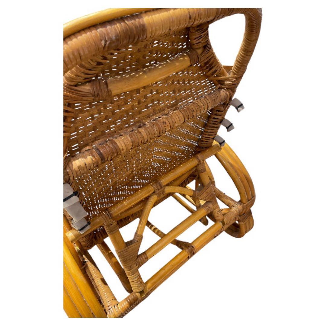 昭和レトロ ラタンリクライニングチェア オットマン付き