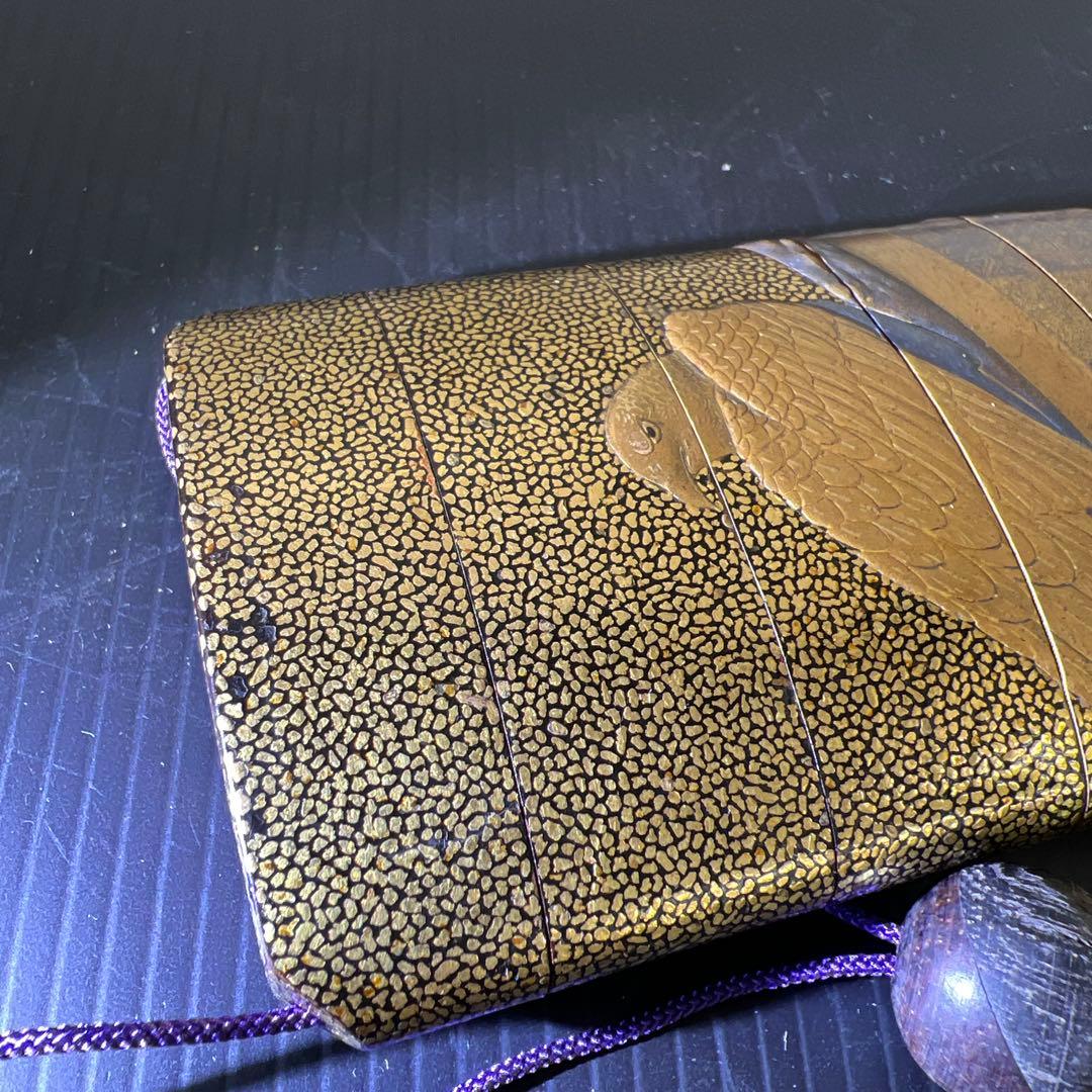 江戸時代　極上盛上鷲内梨地　五段大振印籠　極上獅子根付　東Y7-0812⭐︎2F