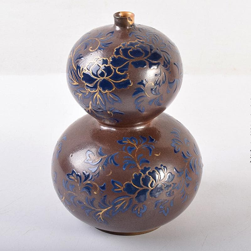 瀬戸焼　古瀬戸　瑠璃金彩葫蘆瓶　M　R7845