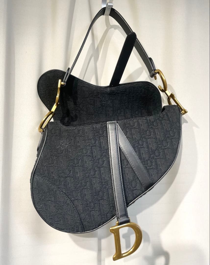 【美品】ディオールDior サドルバッグ黒オブリーク柄⭐︎保証書巾着セット⭐︎最終値