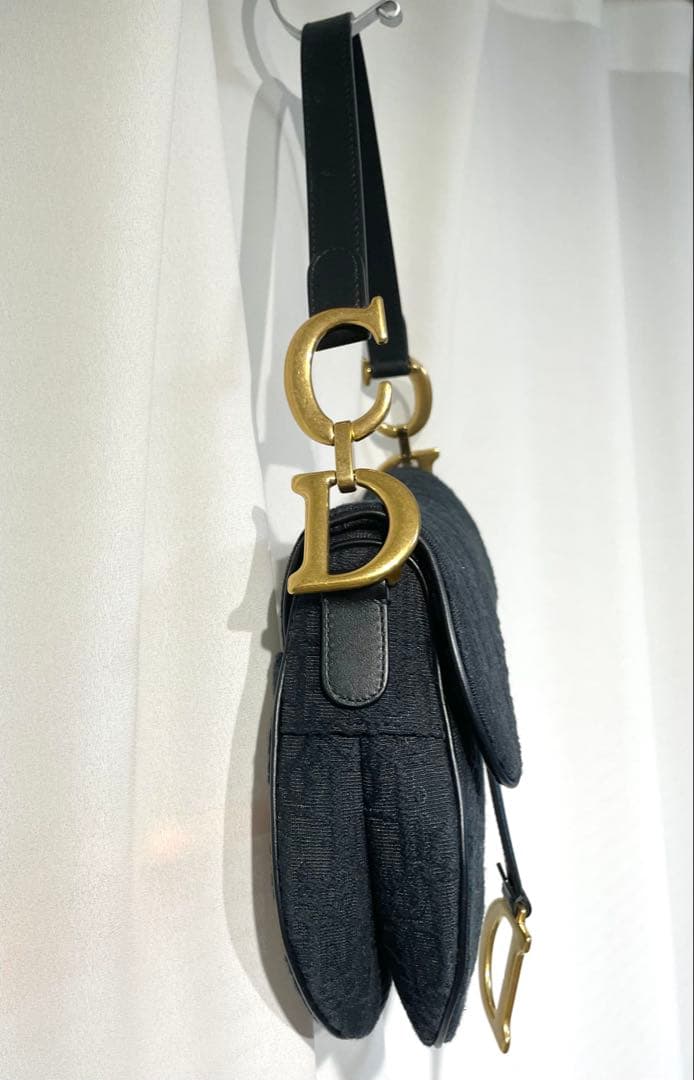 【美品】ディオールDior サドルバッグ黒オブリーク柄⭐︎保証書巾着セット⭐︎最終値