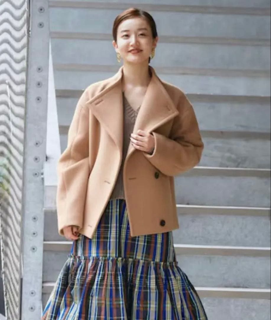 スタンドカラーショートコートsuper140 ウール　IENA　コート ベージュ