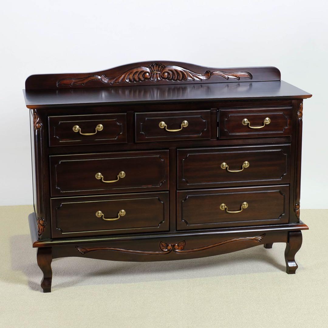 O 新品 チェスト 110cm アンティーク タンス リビング収納 衣類収納