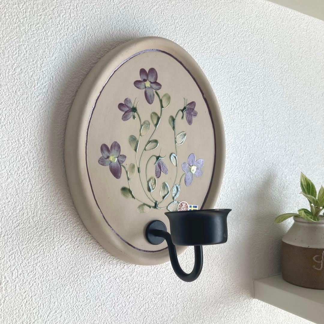 北欧ヴィンテージ　【希少】Gabrielオーバル陶板キャンドルホルダー＆リボン