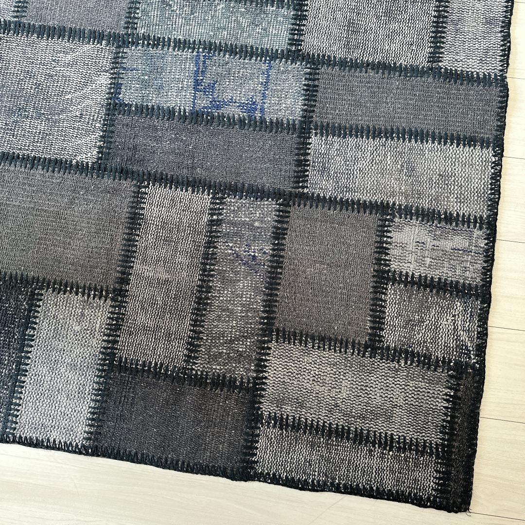 トルコ ヴィンテージラグ A57 超大判 レア グレー ブルー パッチワークラグ