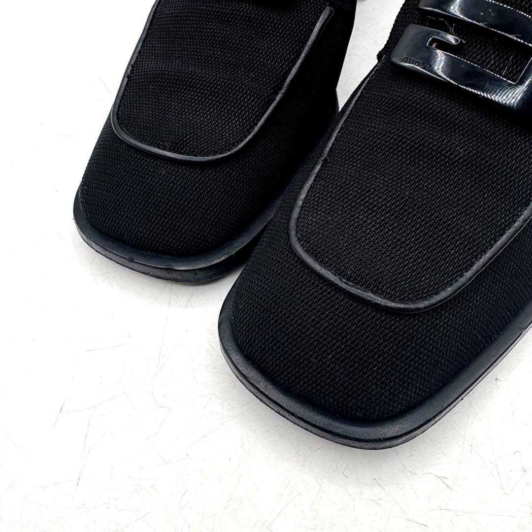 大人気✨ GUCCI ファブリック ヒール ローファー 【36C】 黒 Gロゴ