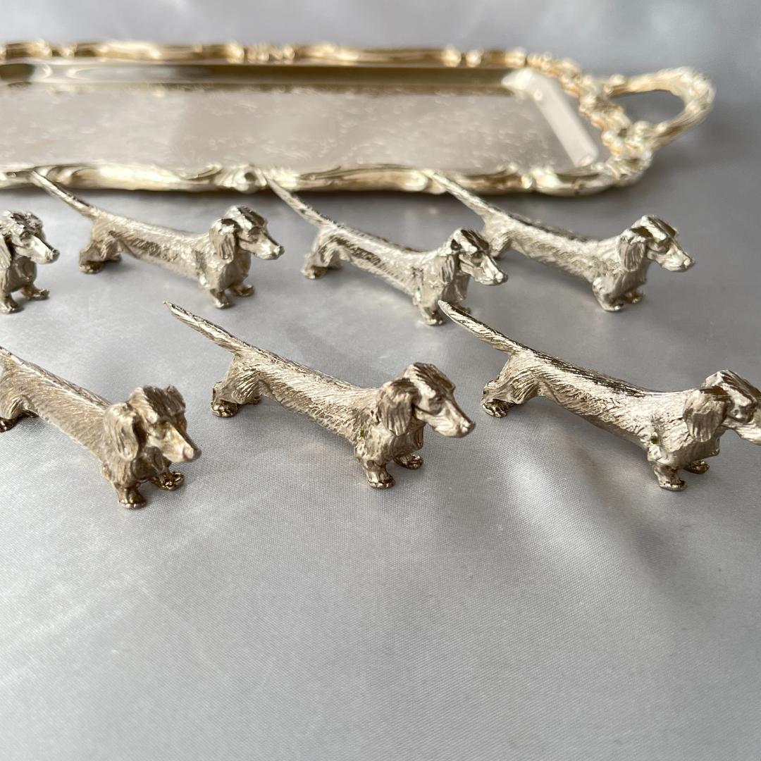 【仏蘭西】 ダックスフンドのナイフレスト 7個組【シルバープレート】