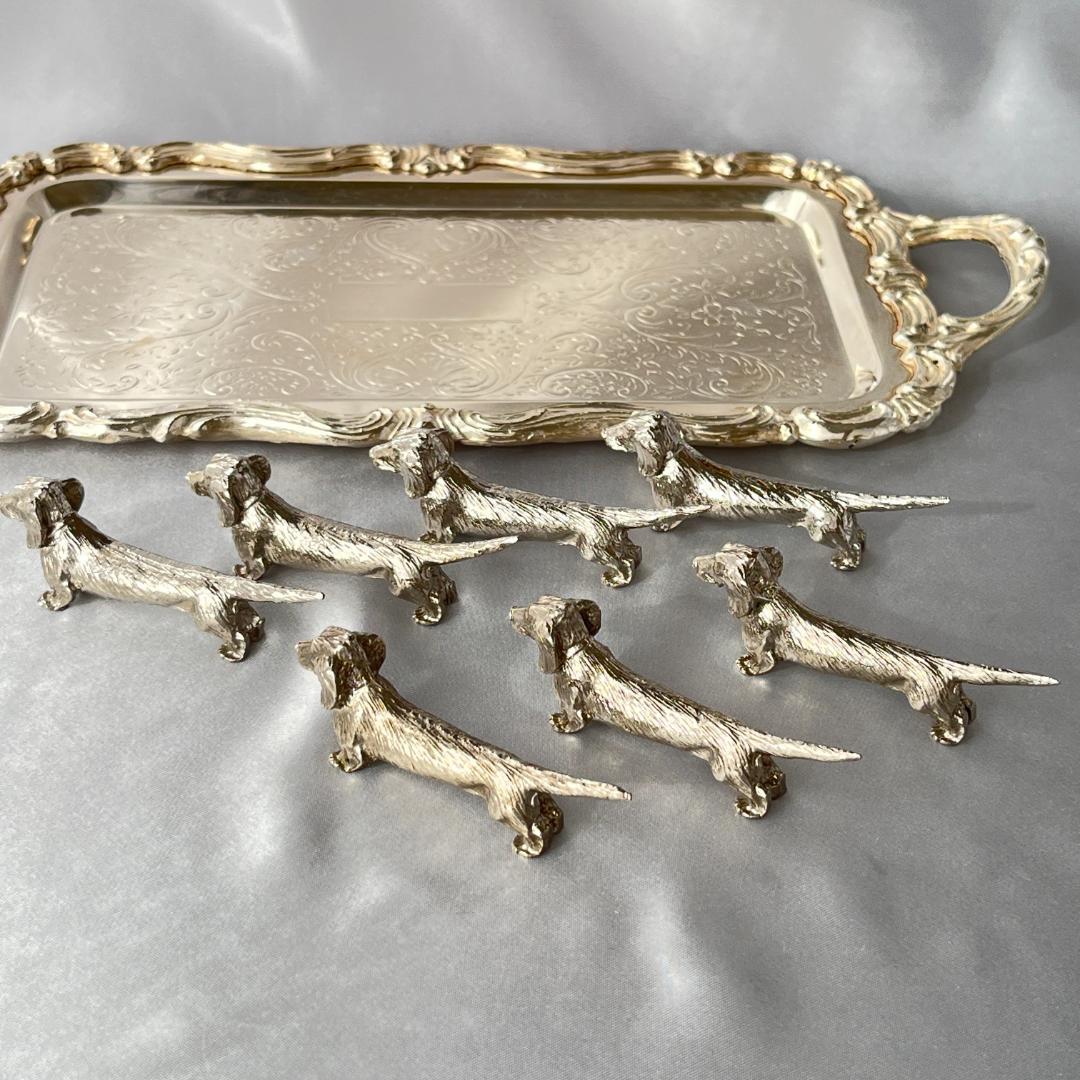 【仏蘭西】 ダックスフンドのナイフレスト 7個組【シルバープレート】