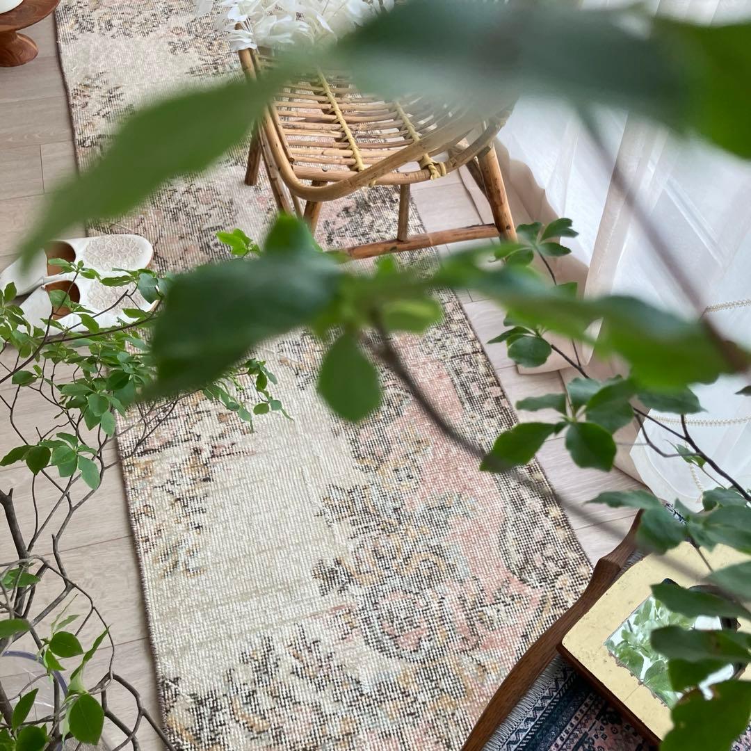 カフェオレ59×216ピンク　ブラウン　超ロングランナー　トルコヴィンテージラグ