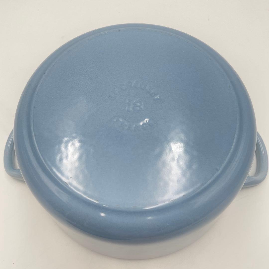 美品　ル・クルーゼ シグニチャー ココット・ロンド 18cm コースタルブルー