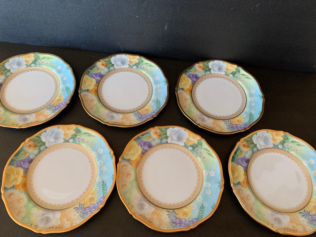 希少品　大倉陶園　花園　プレミアムブルー　ケーキ皿　6枚セット