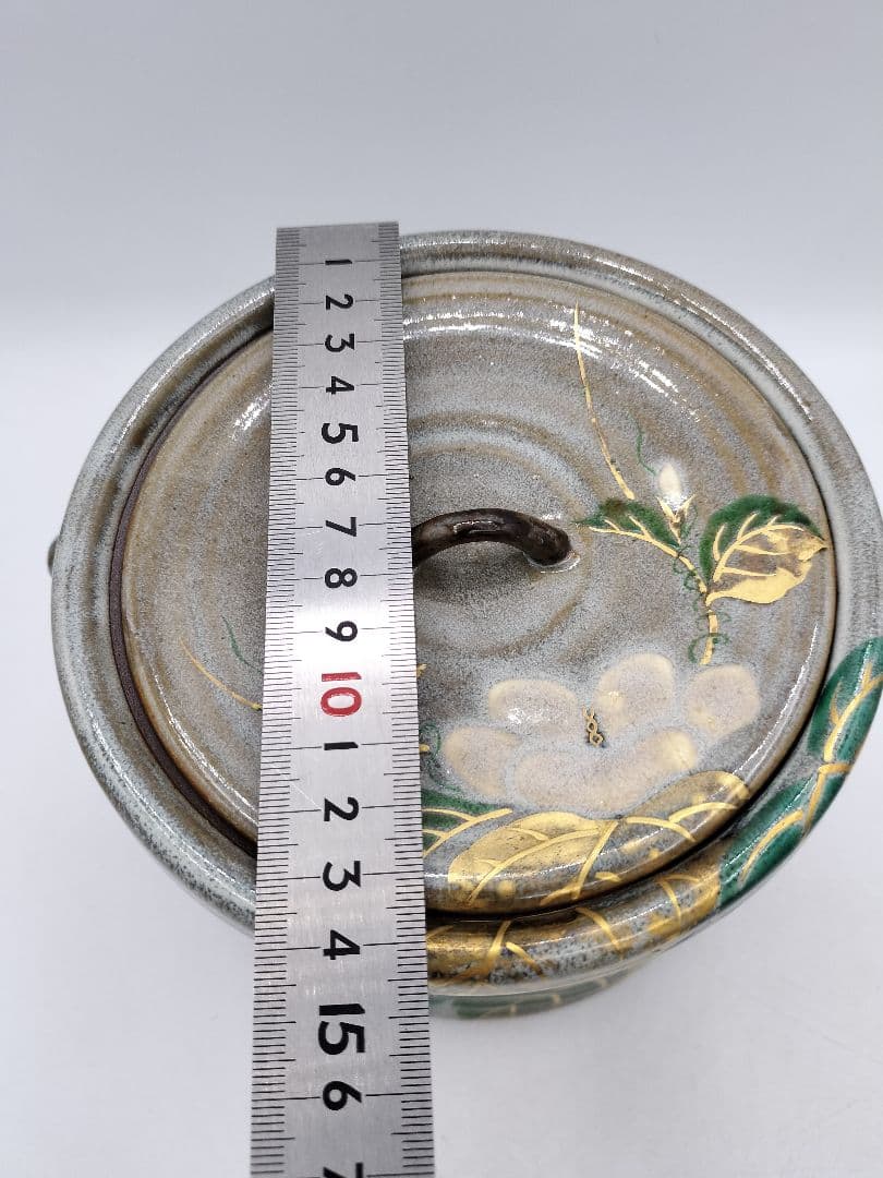 c810 【未使用】水指 乾山写 耳付 夕顔 中村秋峰 木箱 茶道具 古物