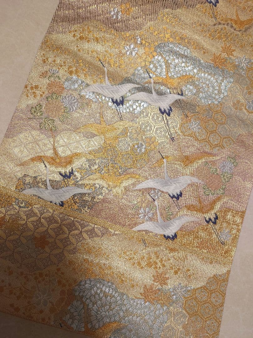 ○高級　袋帯　千羽鶴　フォーマル　正絹　鶴柄　入学式　卒業式　振袖