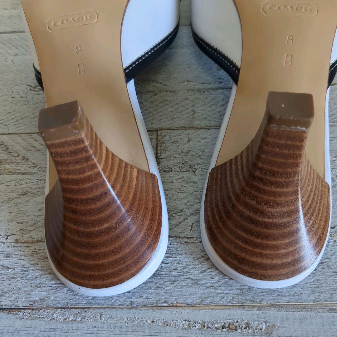 【未使用級】COACH コーチ リボン付き ミュール ホワイト 8B 25cm