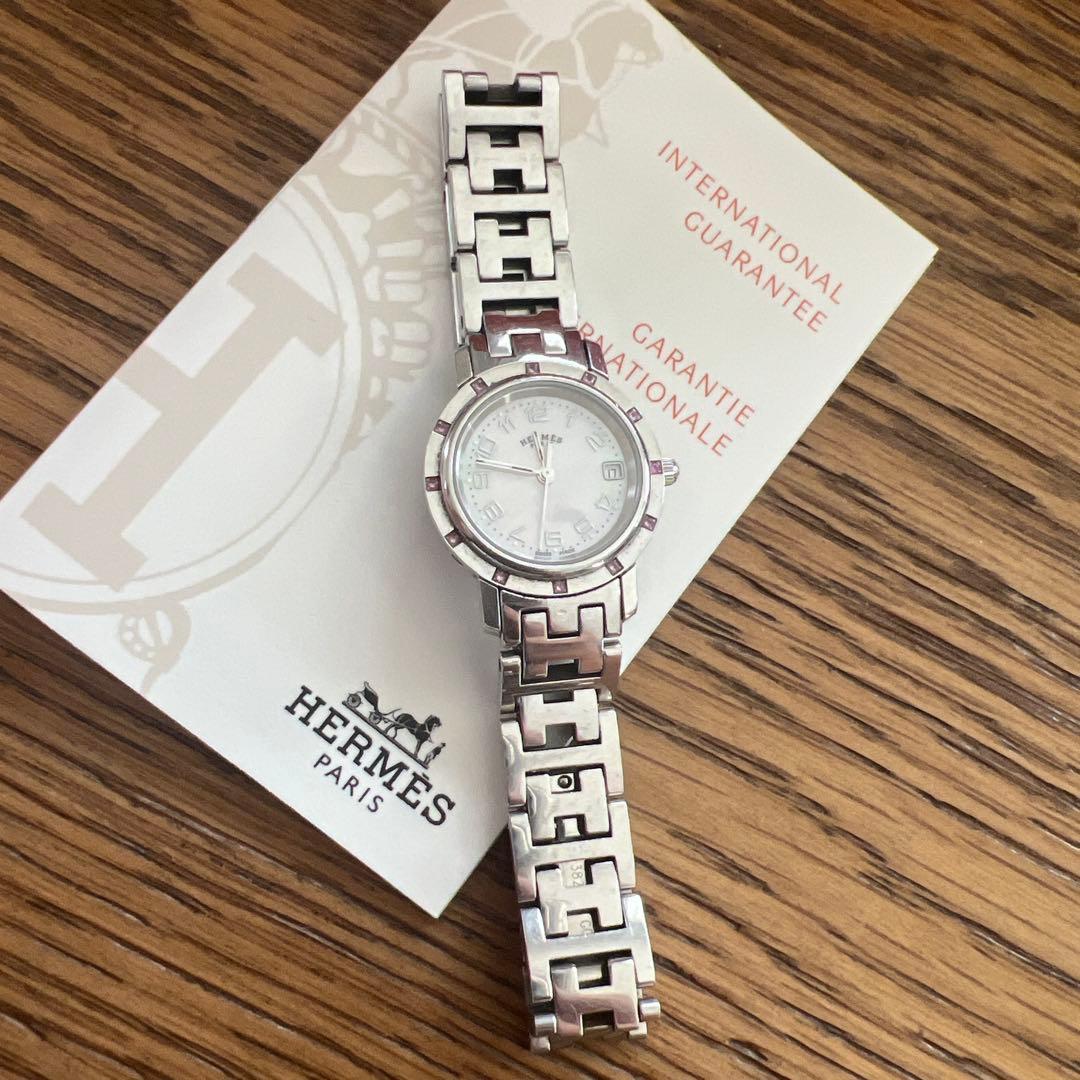 【美品】エルメス HERMES クリッパー ナクレ ピンク ダイヤ シェル