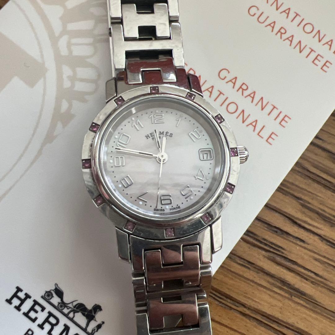 【美品】エルメス HERMES クリッパー ナクレ ピンク ダイヤ シェル