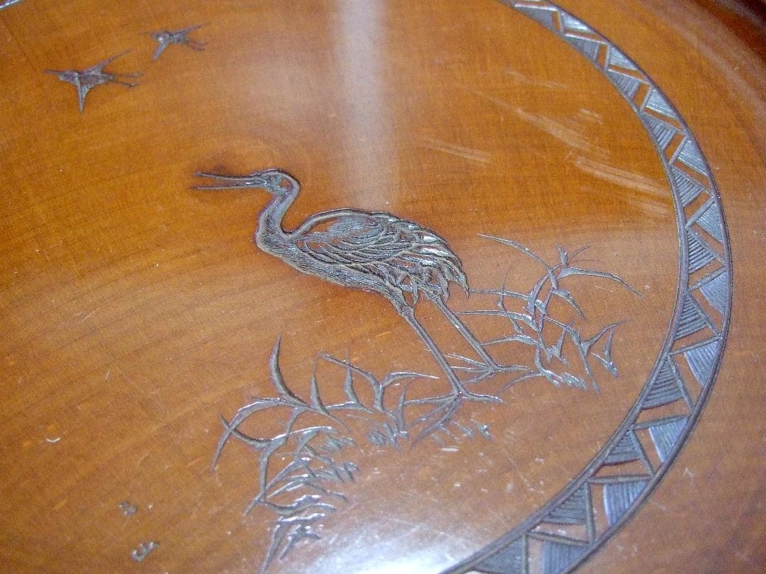 木製彫刻 お盆 丸盆 直径28cm 5枚組