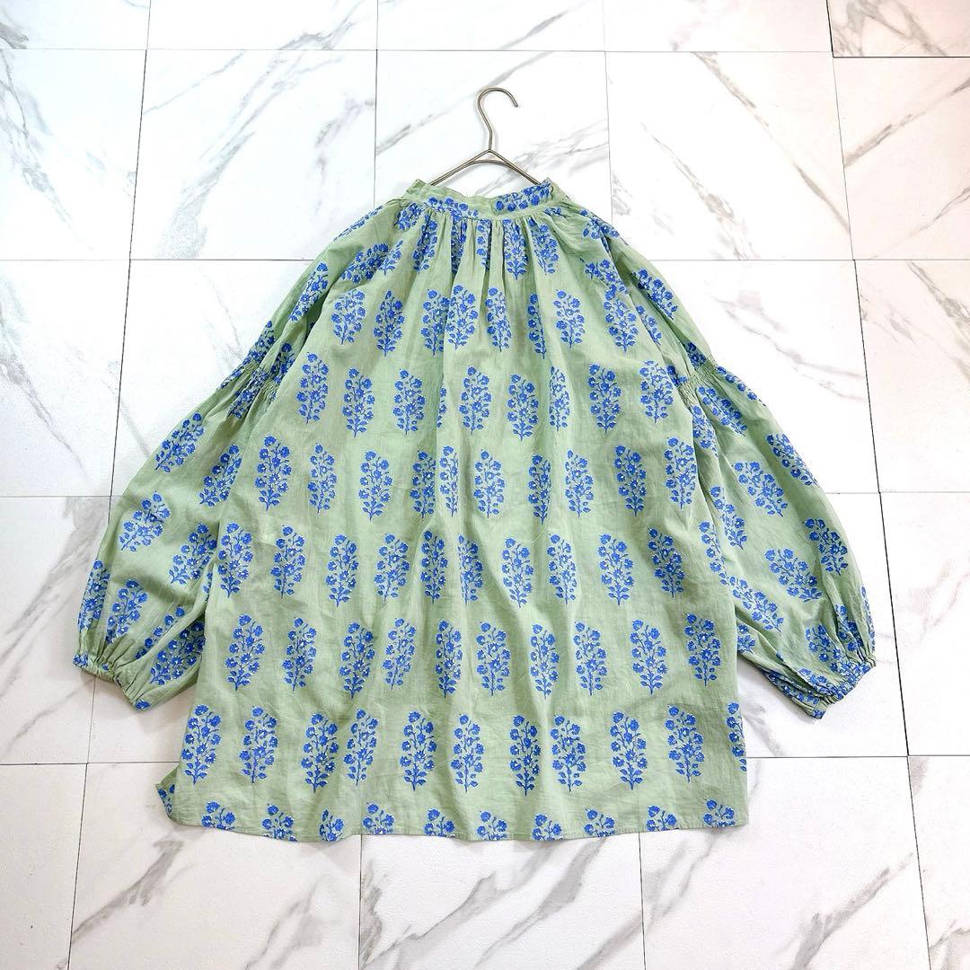 新品タグ✨ヌキテパ 人気 コットンボイル スキッパー ブラウス 花柄 ミントF
