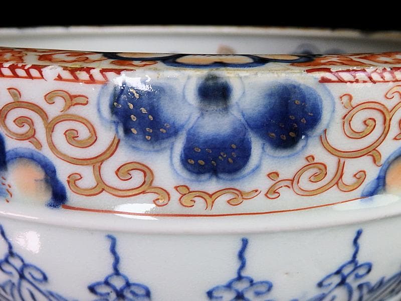 古伊万里　色絵 　桜花紋の図　大深鉢　E637AS-fbns