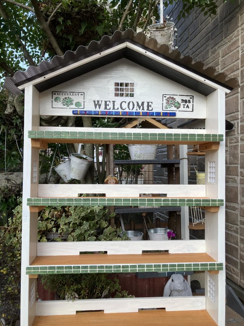 No2　 三角お屋根の簡単移動 多肉植物棚　welcome　white　5段