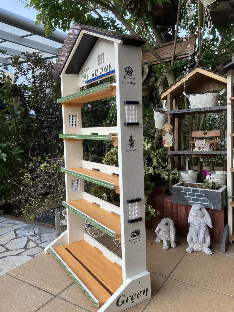 No2　 三角お屋根の簡単移動 多肉植物棚　welcome　white　5段