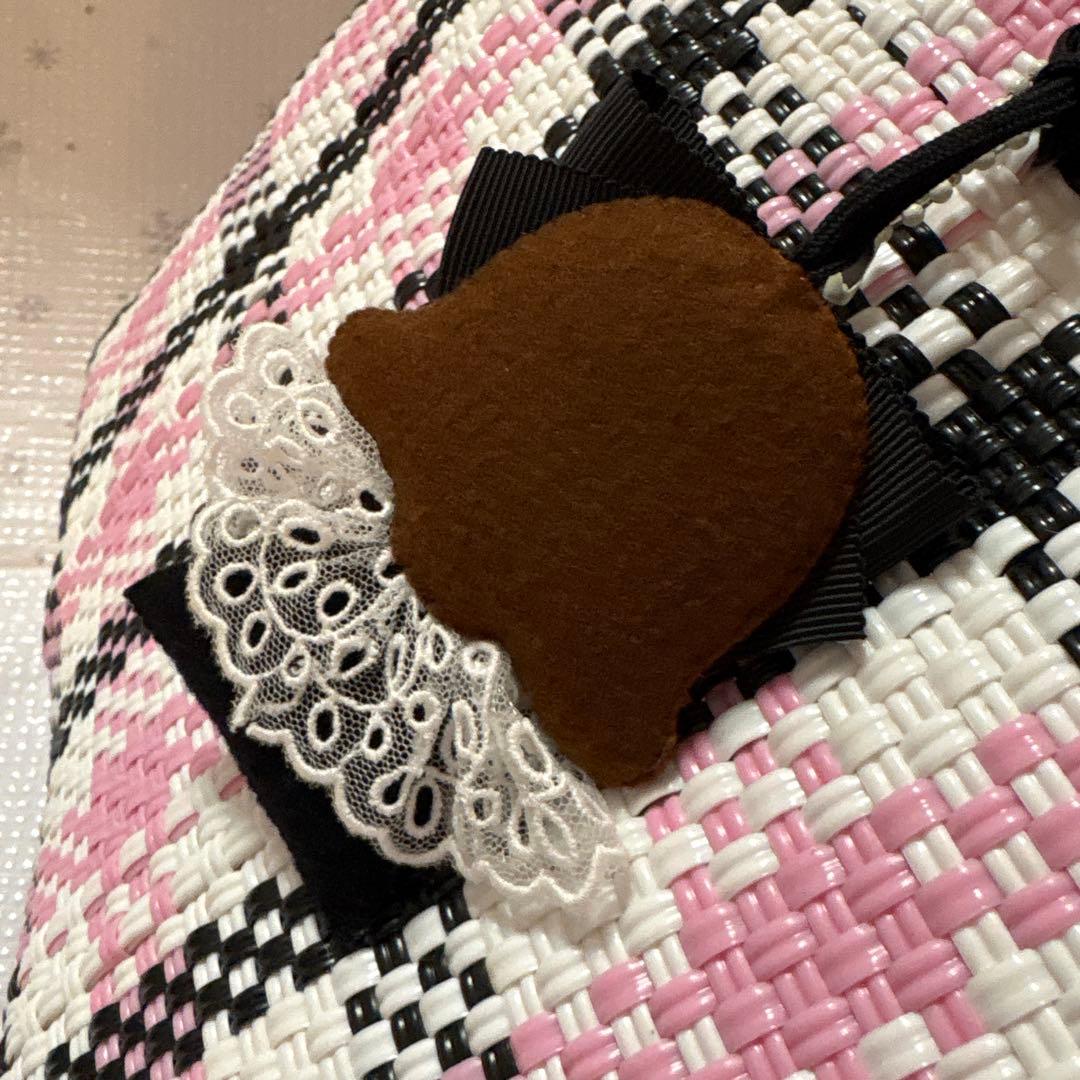 ファミリア　レトラ　メルカドバッグ　ピンク　ブラック　チェック