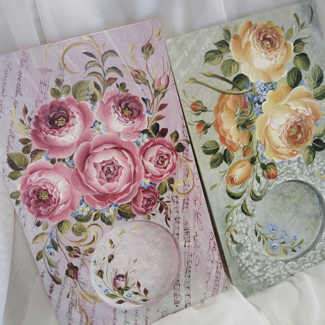 キティママ様♥トールペイント薔薇コースタートレイ2点