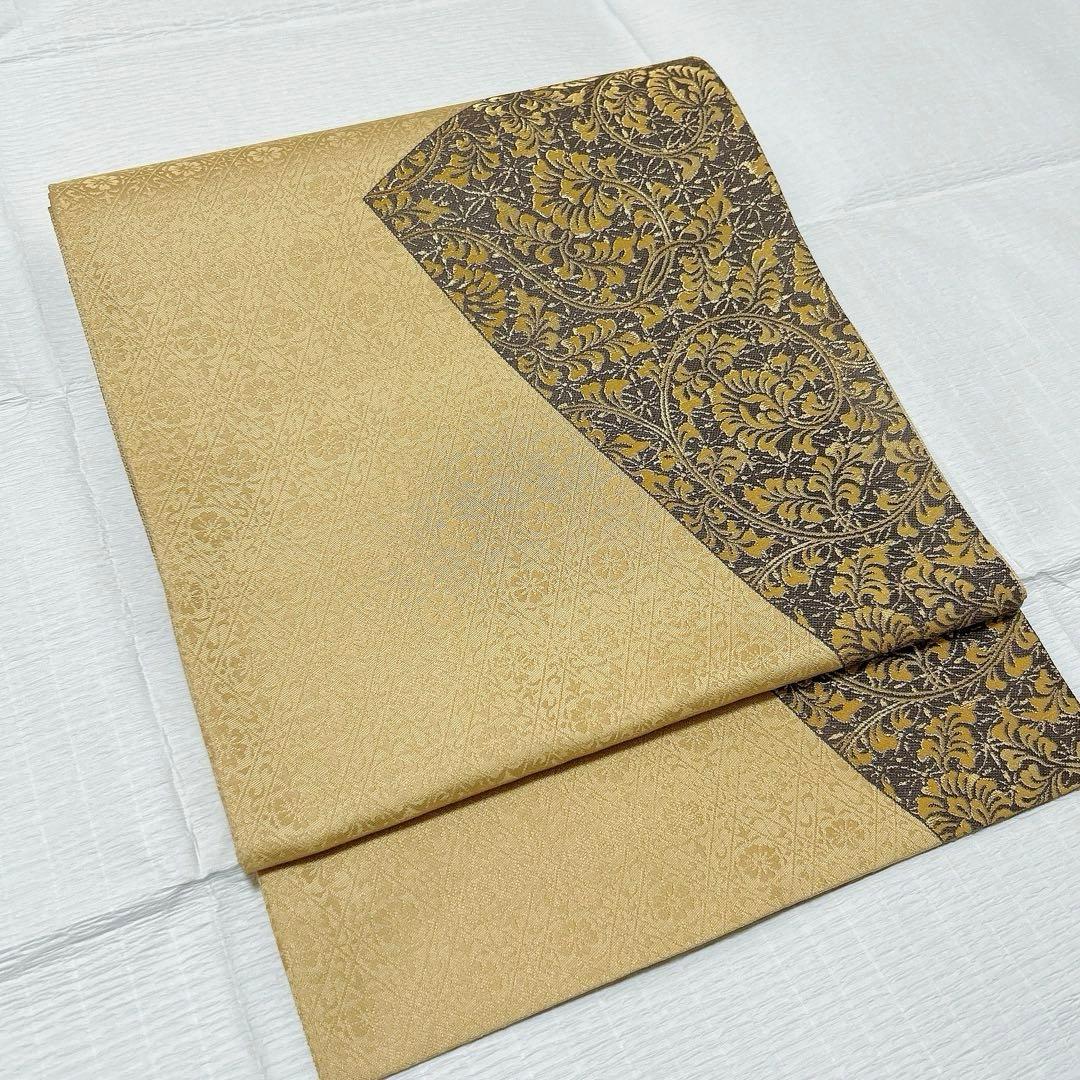 梅垣織物　袋帯　松皮取唐花文　西陣織　正絹　金糸　逸品