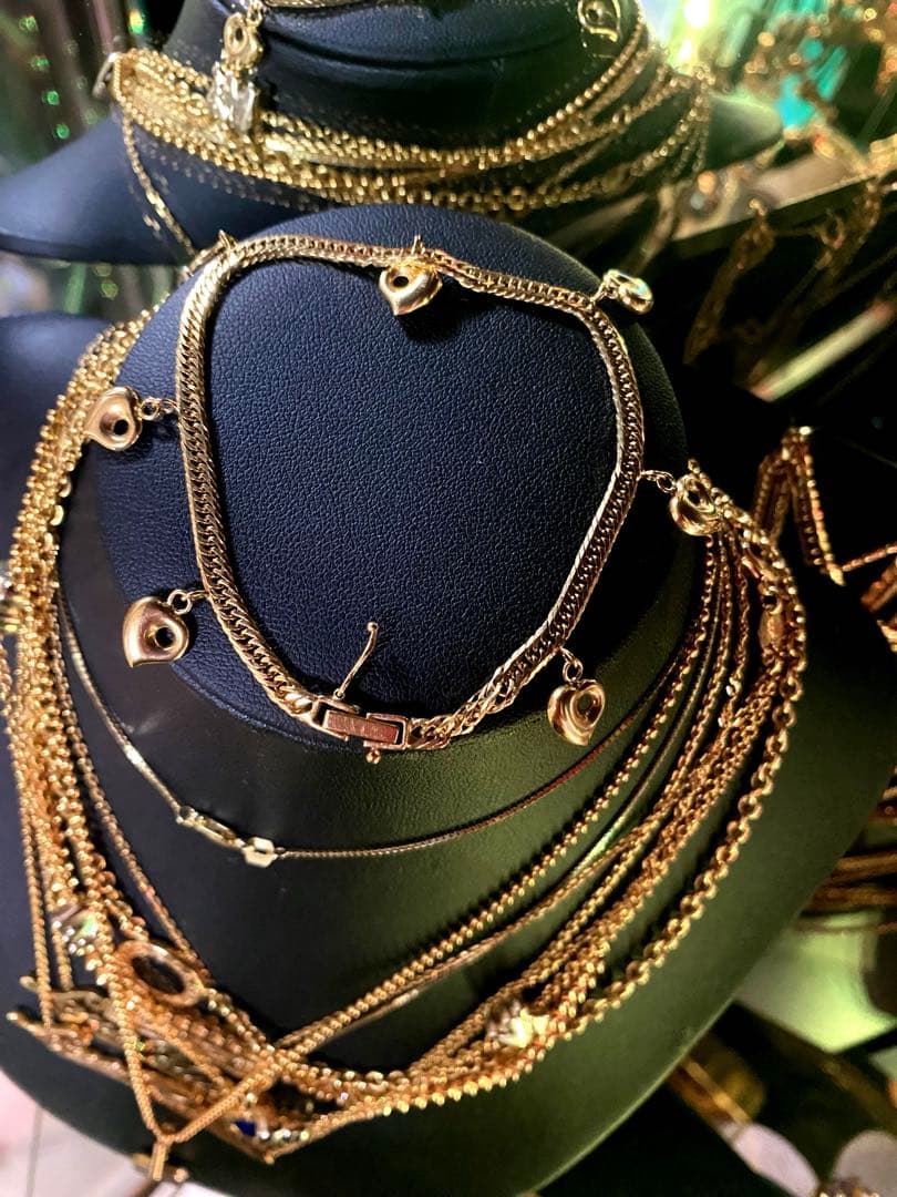 K18 YG 喜平8面トリプル　ハートチャーム付き　ブレスレット