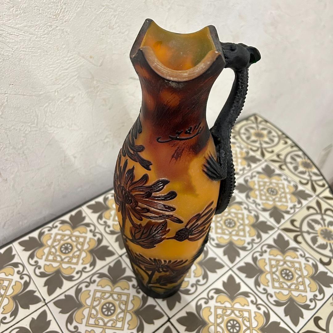 エミール　ガレ風　花瓶　被せガラス　蜥蜴紋　　 高さ30ｃｍ