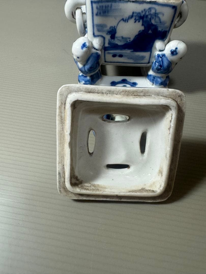 2131  骨董　『大明成化年製』銘　五童戯亀文香炉　時代物