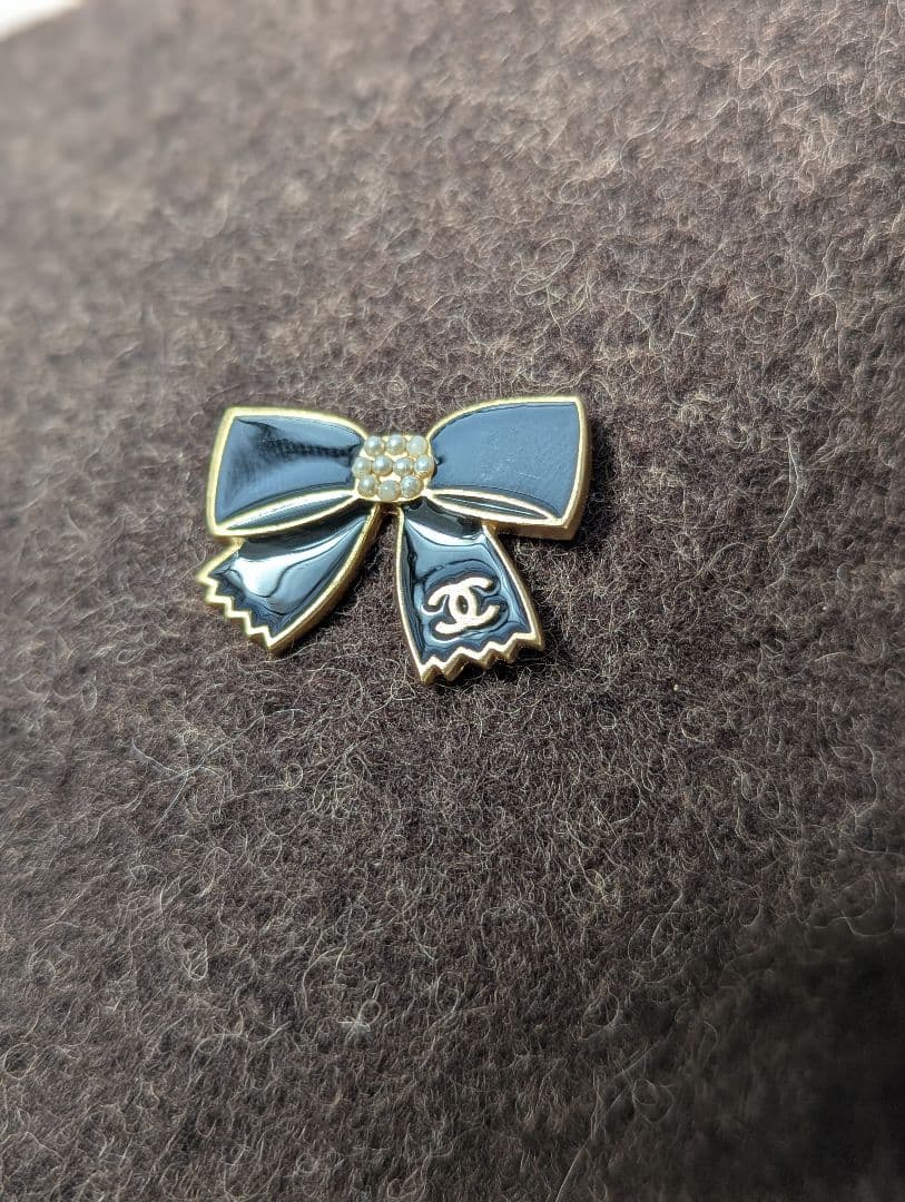 CHANEL シャネル ヴィンテージ ブローチ リボン 黒×ゴールド 上品 美品