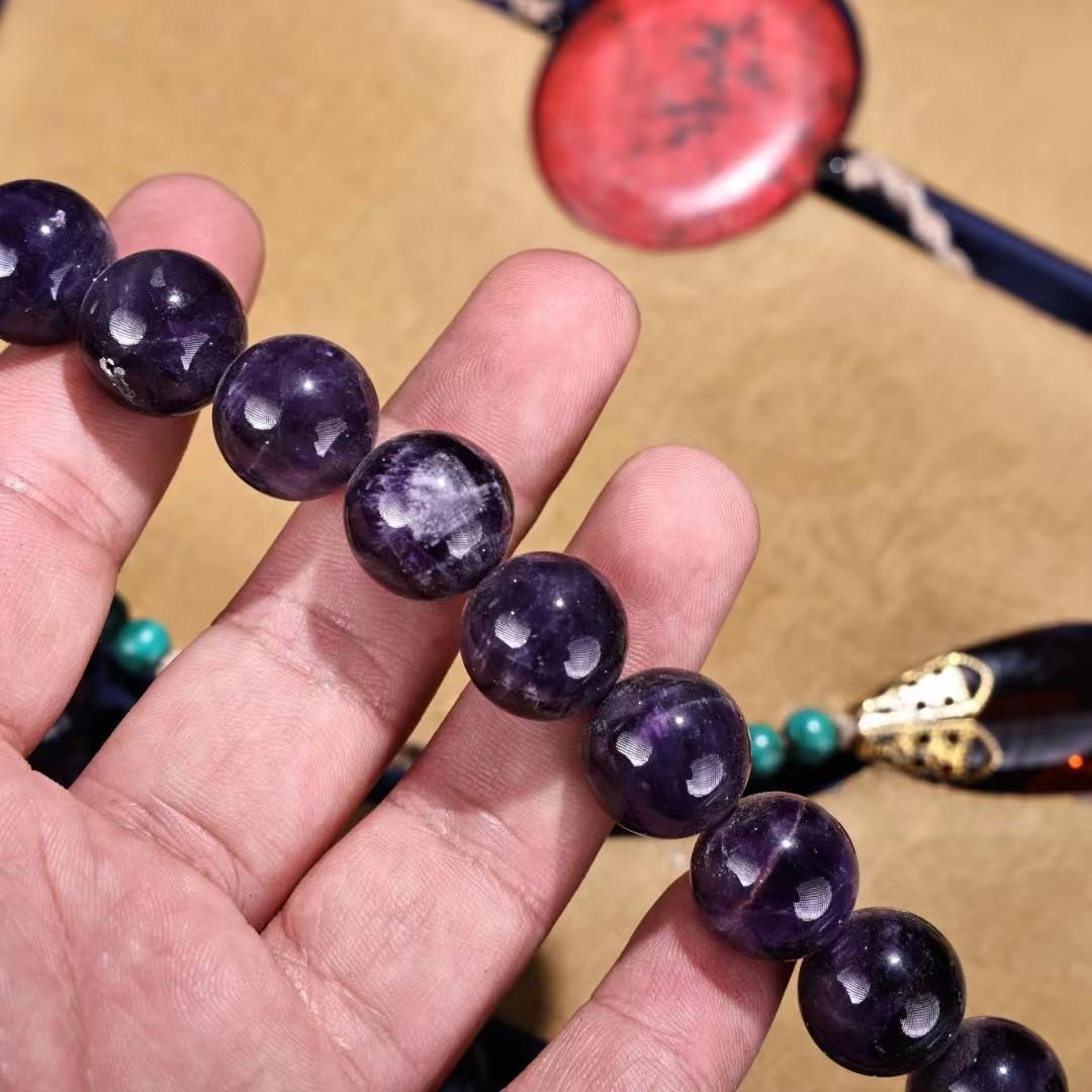 中国古美術・極品紫水晶朝珠・刺繍箱付き・時代物・極細工・置物・古賞物・風水開運