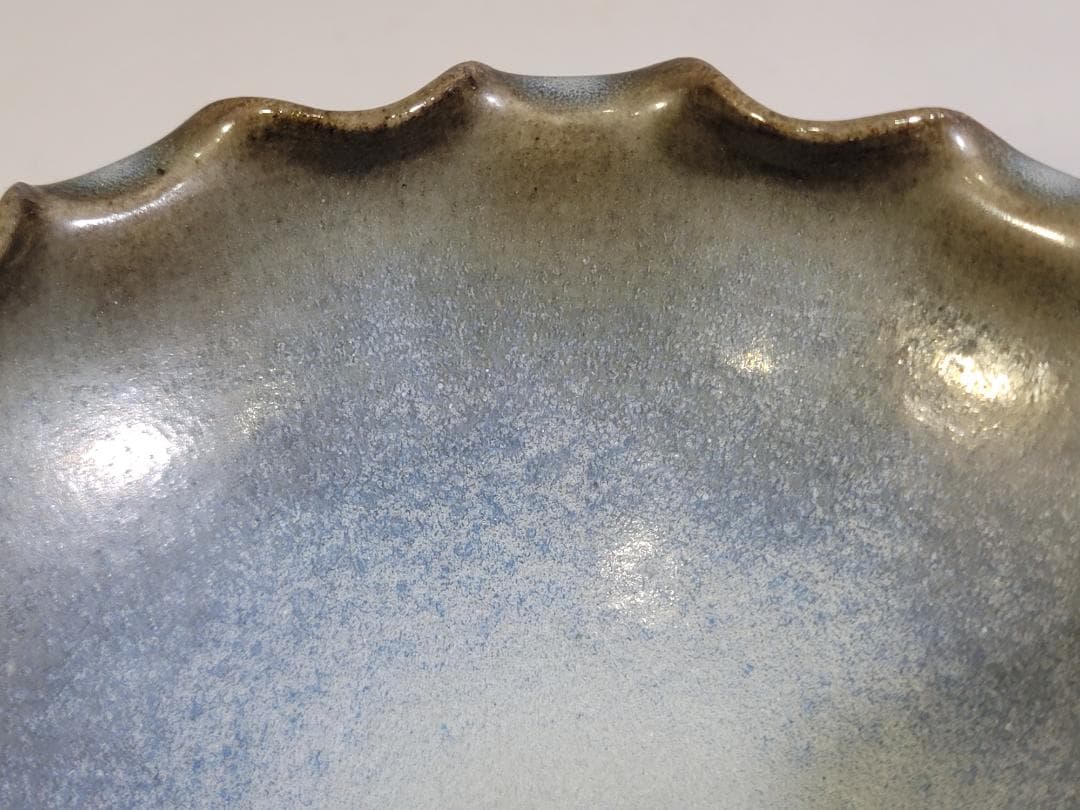 中国美術 斑紫釉 輪花 碗 時代物 DT444