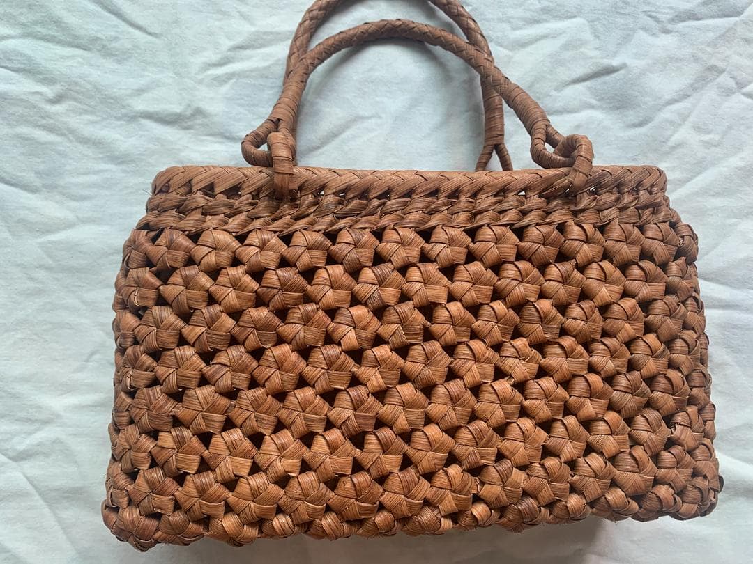 【期间限定】六角花結び編み 山葡萄 かごバッグ 職人手編み 手提げ 内布付き