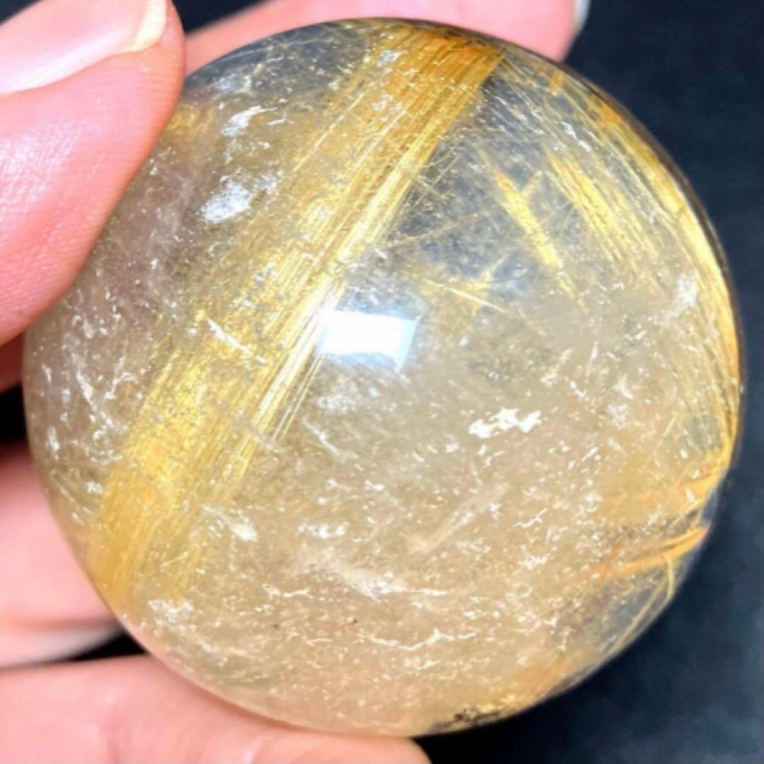 45mm ゴールドルチルクォーツ　丸玉　スフィア　金針水晶
