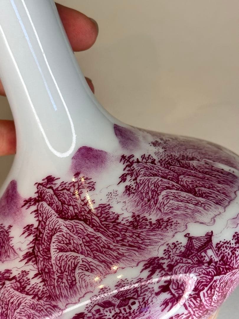 清時代　乾隆年製 底款 描金 山水文 花瓶 時代物 中国古美術