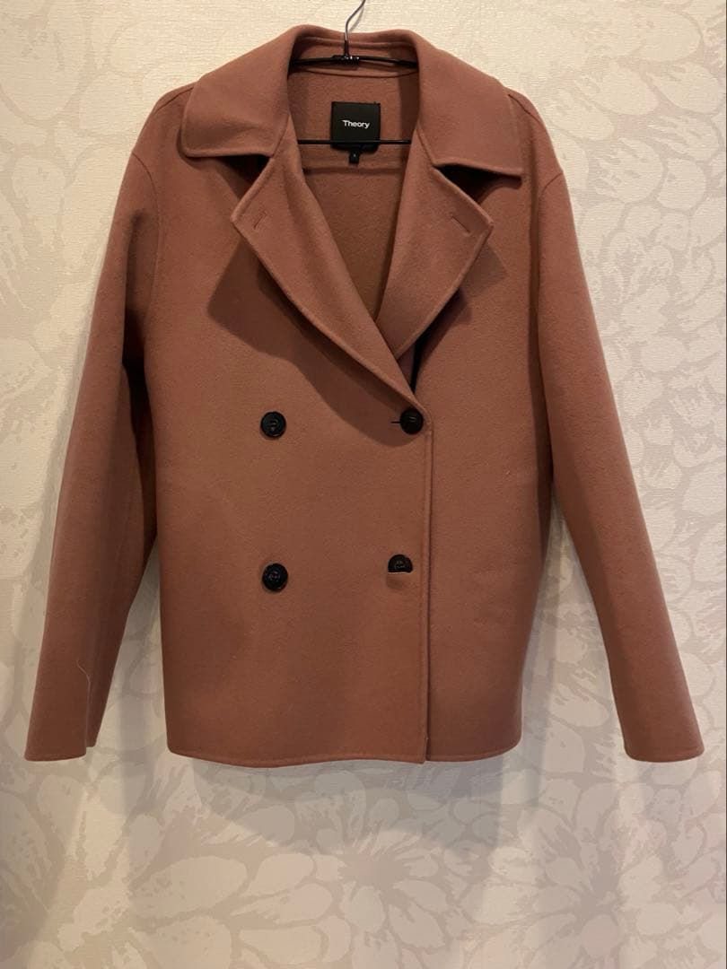 美品Theory ウールカシミヤダブルフェイスピーコート　ピンク