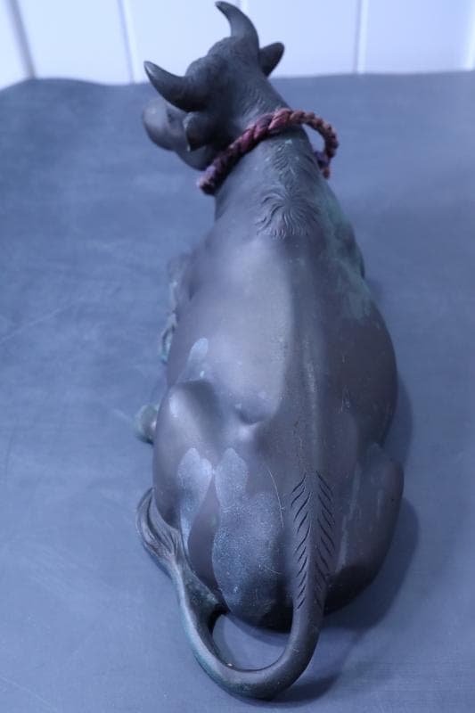 高岡銅器◆鋳銅古銅【夫婦牛】床置き　全幅33㎝/28㎝　重さ4.2キロ/2キロ