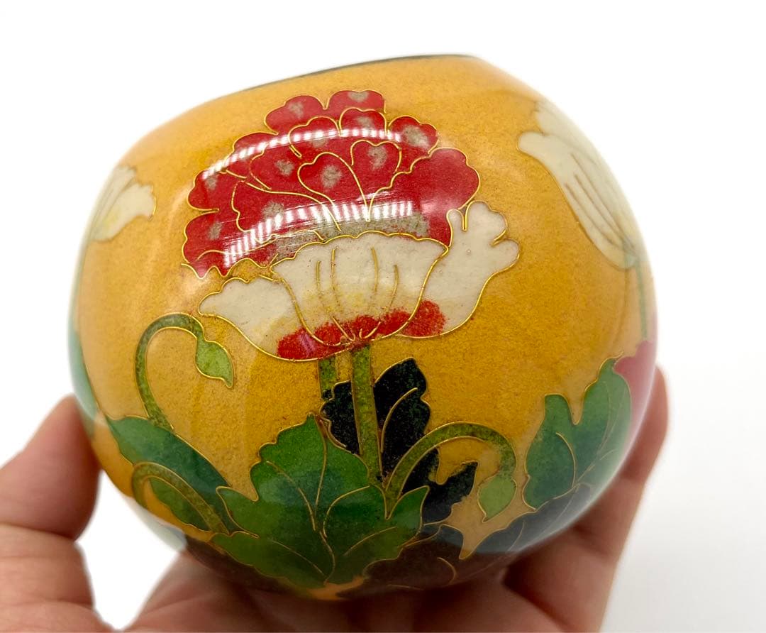 専用です。七宝焼　ケシの花文　ガラス花瓶　合わせ箱付き