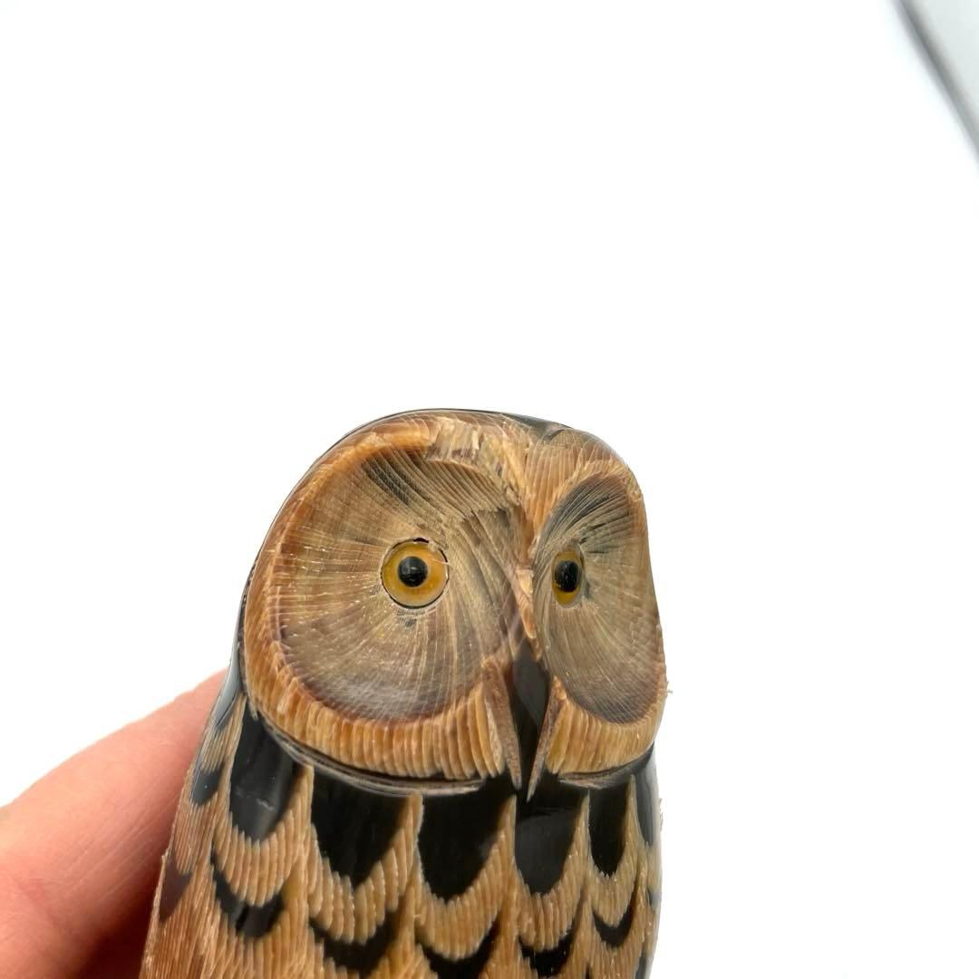フクロウの水牛角彫刻置物