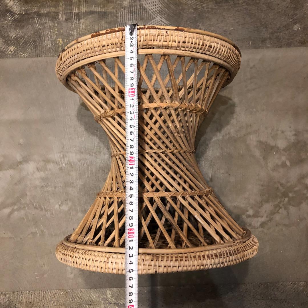 【バンブー　ラタン】 円形スツール　 編み込みデザイン　椅子　バンブースツール
