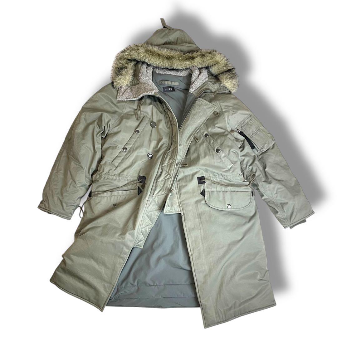 アイバー AIVER ファー付き モッズコート L カーキ オーバーサイズ